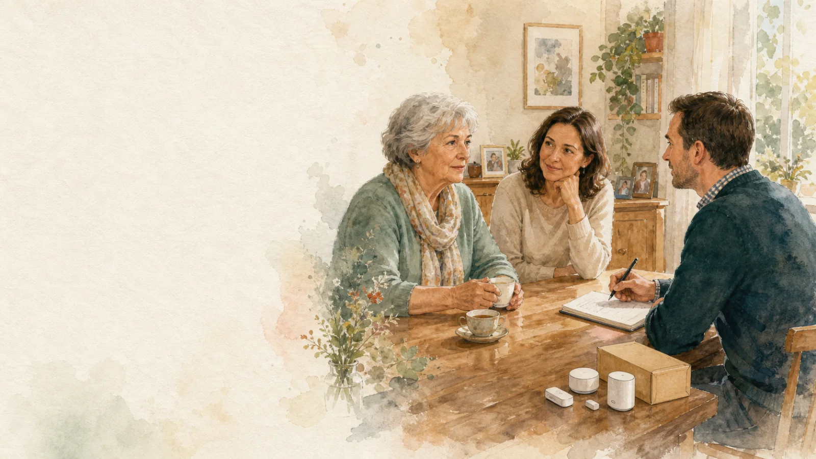 A personal consultation with an older woman and her family in their own home